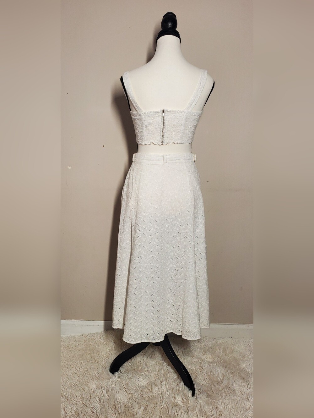 Reformation Women's Cole Eyelet Embroidered Smocked Top Skirt Set White Size 2 - Picture 9 of 14